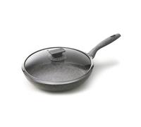 Avilia Padella Antiaderente Induzione con Coperchio - Effetto Pietra, Cottura Senza Olio, Manico Ergonomico Soft-Touch, Ottima per Carne, Pesce e Verdure, 28cm, Made in Italy