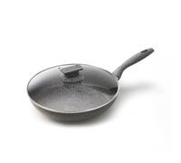 Avilia Padella Antiaderente Induzione con Coperchio - Effetto Pietra, Cottura Senza Olio, Manico Ergonomico Soft-Touch, Ottima per Carne, Pesce e Verdure, 20cm, Made in Italy