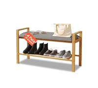 Avilia - Panca Scarpiera da Ingresso in Bambù con Cuscino Imbottito e Ripiano Portaoggetti a Doghe per Scarpe e Accessori, Design Naturale Salvaspazio, Facile da Montare e Pulire