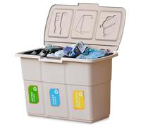 Avilia Pattumiera 3 Scomparti per Raccolta Differenziata 25L Tortora - 75L Totali, Design Compatto, Coperchi a Ribalta, Plastica Resistente, Ideale per Casa e Ufficio - 75x37xH50 cm
