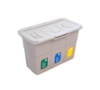 Avilia Pattumiera 3 Scomparti per Spazzatura - Cestini Raccolta Differenziata da 25 L Ciascuno, 75x37x50cm, in Plastica, Tortora