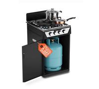 Avilia - Piano Cottura 4 Fuochi Gas da Appoggio con Vano Portabombola Integrato, Cucina a Libera Installazione per Interni ed Esterni, Struttura Robusta Compatta e Facile da Usare Nero
