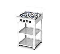Avilia - Piano Cottura 4 Fuochi Gas per Esterno con Struttura Resistente in Metallo, Ripiani Laterali in Acciaio, Collegamento Bombola GPL, Ideale per Campeggio e Grigliate (Bianco)