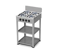 Avilia - Piano Cottura 4 Fuochi Gas per Esterno con Struttura Resistente in Metallo, Ripiani Laterali in Acciaio, Collegamento Bombola GPL, Ideale per Campeggio e Grigliate (Grigio)