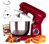 Avilia Robot Impastatrice Planetaria 1500W con Ciotola 5L in Acciaio Inox - 10 Velocità, Ricettario e Accessori inclusi -Gancio, Frusta e Battitore - Robot da Cucina per Pane, Pizza e Dolci - ROSSO