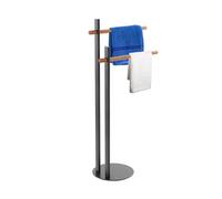 Avilia Portasciugamani da Terra Elegante Avilia Home - Metallo Nero e Bambù Beige | Piantana Bagno con 2 Ganci | Organizzazione e Stile per Il Bagno