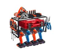 Avilia - Porta Attrezzi da Parete in Acciaio con 4 Scomparti e Ripiani in Griglia, Pannello Portautensili da Lavoro Salvaspazio per Garage e Officina, Facile da Installare