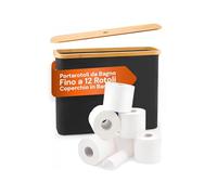 Avilia - Porta Carta Igienica in Tessuto Nero con Coperchio in Bambù Naturale, Design Elegante e Compatto per Accessori Bagno, Facile da Spostare e da Pulire, Capienza fino a 12 Rotoli
