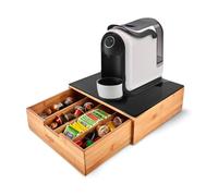 Avilia Porta Cialde in Bambù con Cassetto e Ripiano in Vetro - Organizer per Cialde, Capsule e Tisane - Porta Capsule Caffè, Bustine The e Zucchero - Ideale per Angolo Caffè in Cucina e Ufficio