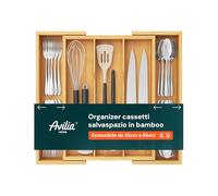Avilia Porta Posate e Mestoli 5 Scomparti Estensibile in Bambù, Organizer Cucina da Cassetto, Divisori per Cassetti Regolabili da 33 cm a 55 cm, Organizer Cassetti Salvaspazio, 43x5 cm