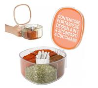 Avilia - Porta Spezie per Cucina con 4 Scomparti e Cucchiaini Dosatori, Organizer Condimenti Compatto con Coperchio Trasparente e Maniglia Ergonomica Facile da Usare