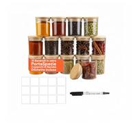 Avilia - Porta Spezie per Cucina in Vetro 170 ml con Coperchio in Bambù, Etichette e Penna Inclusa, Set 15 Vasetti Riutilizzabili per Conservazione Aromi e Uso Creativo in Casa