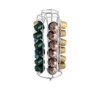 Avilia Portacapsule Rotondo da Mobile - Sopramobile Organizer per Cialde, per 30 Capsule Compatibile con Nespresso, in Metallo, 12.3x25cm, Argento