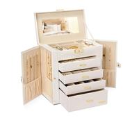 Avilia - Portagioie con Specchio e 4 Cassetti per Donna in Stile Moderno, Porta Gioielli Capiente e Antigraffio con Scomparti Regolabili, Ideale come Idea Regalo Elegante e Funzionale