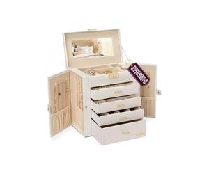 Avilia - Portagioie Moderno Donna Funzionale, Specchio Integrato, 4 Cassetti, Organizer Capiente e Antigraffio con Scomparti Regolabili, Ideale come Regalo Elegante