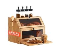 Avilia - Portapane in Bambù a 2 Ripiani con Finestre Trasparenti e Tagliere Integrato, Porta Pane da Cucina Moderno con Portacoltelli Laterale, Ideale per Conservare Pane Fresco e Organizzare la Cucin
