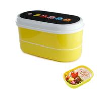Avilia Portapranzo Giallo con 2 Scomparti e Posate Inclusi - Lunch Box Decorata, Ideale per Grandi e Bambini - Schiscetta in Plastica - Design Divertente