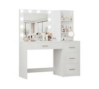 Avilia - Postazione Trucco Completa con Specchio Luminoso LED Regolabile, 4 Cassetti Capienti, Ripiani Laterali e Design Moderno, Toeletta da Trucco Salvaspazio per Casa e Camera da Letto (Bianco)