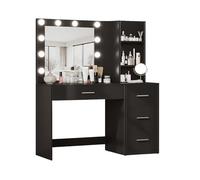 Avilia - Postazione Trucco Completa con Specchio Luminoso LED Regolabile, 4 Cassetti Capienti, Ripiani Laterali e Design Moderno, Toeletta da Trucco Salvaspazio per Casa e Camera da Letto (Nero)