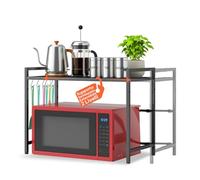 Avilia - Ripiano Estensibile da Cucina, Scaffale a 2 Livelli Regolabile con Ganci Porta Utensili, Ideale come Ripiano per Microonde, Forno e Alzatina Cucina Salvaspazio