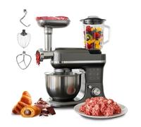 Avilia - Robot da Cucina Planetaria 1900W 5 in 1 con Tritacarne, Frullatore in Vetro 1,5L, Ciotola Acciaio Inox 6,5L, 6 Velocità e Funzione Pulse, Testa Inclinabile e 13 Accessori Completi