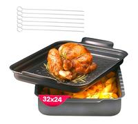 Avilia Rostiera con Griglia Doppio Effetto Pietra - Teglia da Forno con Griglia e Spiedini in Acciaio Inox - Antiaderente e 2 Livelli di Altezza - Teglia da Forno per Cucina Senza Grassi 32x24cm