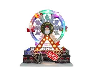 Avilia Ruota Panoramica Animata, Giostra Natalizia con Luci LED Colorate | Joywheel per Villaggio Natalizio, Musica, Decorazione Dipinta a Mano a Batteria per Casa, Tavolo o Regalo Festivo Unico