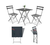 Avilia Salotto da Giardino Esterno Koby Double - Set Tavolo e Sedie da Esterno Pieghevoli in Metallo Antracite, 2 Sedie Ergonomiche e Tavolo Multifunzionale, Design Compatto e Resistente