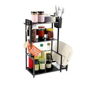 Avilia - Organizer Cucina Scaffale a 3 Ripiani con Ganci, Porta Posate e Supporto Tagliere, Struttura in Ferro Stabile Facile da Montare, Mobile Salvaspazio per Utensili e Accessori