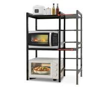 Avilia - Scaffale a 3 Ripiani, 25kg Espandibili e Regolabili, Cucina Microonde, Organizer Spezie Utensili Elettrodomestici, 6 Ganci Laterali Salvaspazio Dispensa Lavanderia Acciaio