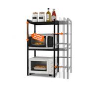 Avilia - Scaffale a 3 Ripiani, 25kg Espandibili e Regolabili, Cucina Microonde, Organizer Spezie Utensili Elettrodomestici, 6 Ganci Laterali Salvaspazio Dispensa Lavanderia Acciaio