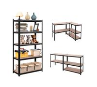 Avilia Scaffale Metallo Garage Componibile 5 Ripiani Effetto Legno - Struttura in Acciaio, Portata 875 kg, Montaggio Senza Viti, Completo di Fissaggi - Ideale per Casa e Magazzino