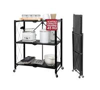 Avilia - Scaffale Richiudibile 3 Ripiani in Metallo Verniciato Nero, Stile Industriale Moderno, Pieghevole Senza Viti, Ideale per Casa, Ufficio, Cucina e Garage