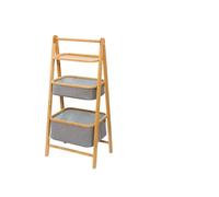 Avilia Scaffali con 2 Cestini - Scaffale Portaoggetti per Cucina e Salotto, in bambù, 33x45x99cm, Grigio e Marrone