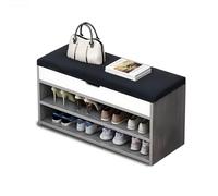Avilia - Scarpiera a 2 Livelli con Seduta Ribaltabile in Legno, Panca Scarpiera da Ingresso Imbottita, Porta Scarpe Salvaspazio con Vano Contenitore Nascosto
