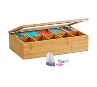 Avilia Scatola per Bustine di Tè in Bambù - Organizer con 10 Scomparti, Design Elegante e Sostenibile, Ampio 36x20x9cm - Ideale per Tisane e Te