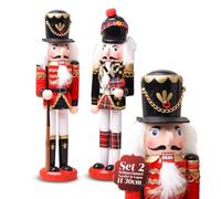 Avilia - Schiaccianoci Natalizi in Legno Dipinti a Mano Set 2 Pezzi per Decorazioni Natalizie Tradizionali e Addobbi per la Casa, Ideali per Tavolo Camino e Regalo di Natale Unico