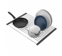 Avilia Scolapiatti Arrotolabile da Lavello in Acciaio Inox 43x35 cm - Griglia Salvaspazio Pieghevole e Multiuso - Tappetino Scolaverdura e Sottopentola Resistente al Calore