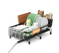 Avilia Scolapiatti da Appoggio Estensibile 32-53 cm - Scola Piatti Antiruggine con Vassoio Raccogligocce e Beccuccio di Scarico - Include Portaposate Rimovibile - Organizer Cucina Moderno Salvaspazio