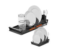 Avilia - Scolapiatti da Appoggio Estensibile Nero con 8 Alloggi per Piatti, Scolaposate Integrato, Perfetto per Lavello e Lavandino, Facile da Pulire e Salvaspazio