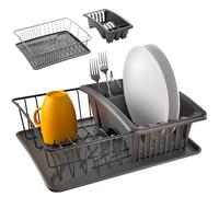 Avilia Scolapiatti da Lavello 3 in 1 - Sgocciolatoio con Vassoio Salvagocce e Vaschetta per Posate - Scolapiatti Antiruggine e Antigraffio, in ABS - 35x30x12 cm, Nero