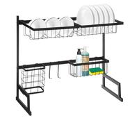 Avilia Scolapiatti Organizer per Lavello da appoggio con portautensili e portabicchieri, Ideale per Bicchieri - Piatti - Tazze con 5 Scomparti Nero a 2 Livelli, in Metallo 51,5x30x58