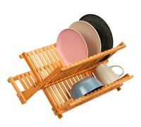 Avilia Scolapiatti Pieghevole in Bambù a 2 Livelli da Lavello Salvaspazio - 34x42x25cm