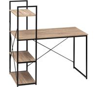 Avilia Scrivania da Camera e Studio con Ripiani Laterali - Scrivania per Studio e Ufficio con Mensole Laterali, in Legno Ingegnerizzato Effetto Rovere e Metallo, 113x60x120cm, Marrone e Nero