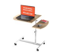 Avilia Scrivania Mobile Regolabile in Altezza con Ripiano 60x40cm - Soluzione Pratica per Ufficio e Casa - Integrata di 4 Ruote di cui 2 con i Freni - Robusta e Stabile - Funzionale ed Estetica