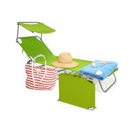 Avilia - Sdraio da Giardino 188x55cm con Parasole Orientabile, Schienale Regolabile, Tessuto Traspirante per Esterni, Ideale per Mare, Facile da Piegare e Trasportare Verde