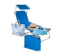 Avilia - Sdraio da Giardino 188x55cm con Parasole Orientabile, Schienale Regolabile, Tessuto Traspirante per Esterni, Ideale per Mare, Facile da Piegare e Trasportare Blu