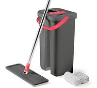 Avilia Secchio Automatico Lavapavimenti con 2 Moci in Microfibra, Serbatoio 4 Litri, Sistema di Strizzatura Integrato, Secchio Pieghevole, Ecologico ed Economico