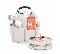 Avilia Secchio Pieghevole Multiuso 16 Litri - Organizer con 6 Tasche Esterne Porta Detersivi - Cesto Salvaspazio Impermeabile per Pulizie Casa, Lavaggio Auto e Campeggio - Design Compatto e Robusto