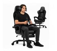 Avilia - Sedia Gaming Ergonomica con Poggiapiedi Retrattile e 2 Cuscini - Pelle, Schienale 90-135°, 150 kg | Sedia da Gaming Regolabile 114-124 cm, 5 Ruote 360°, Cuscino Lombare e Poggiatesta